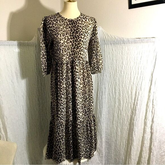 Zara Animal Pring Midi Dress Size Small - Picture 2 of 9